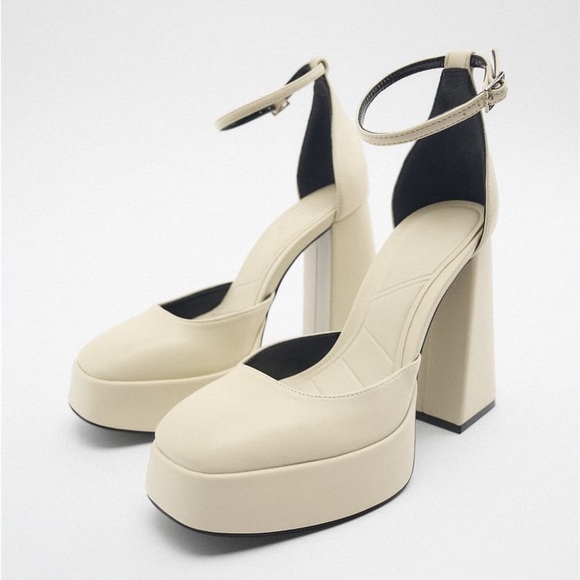 Zara Off White Chunky High Heeled Platform Shoes - Picture 16 of 17